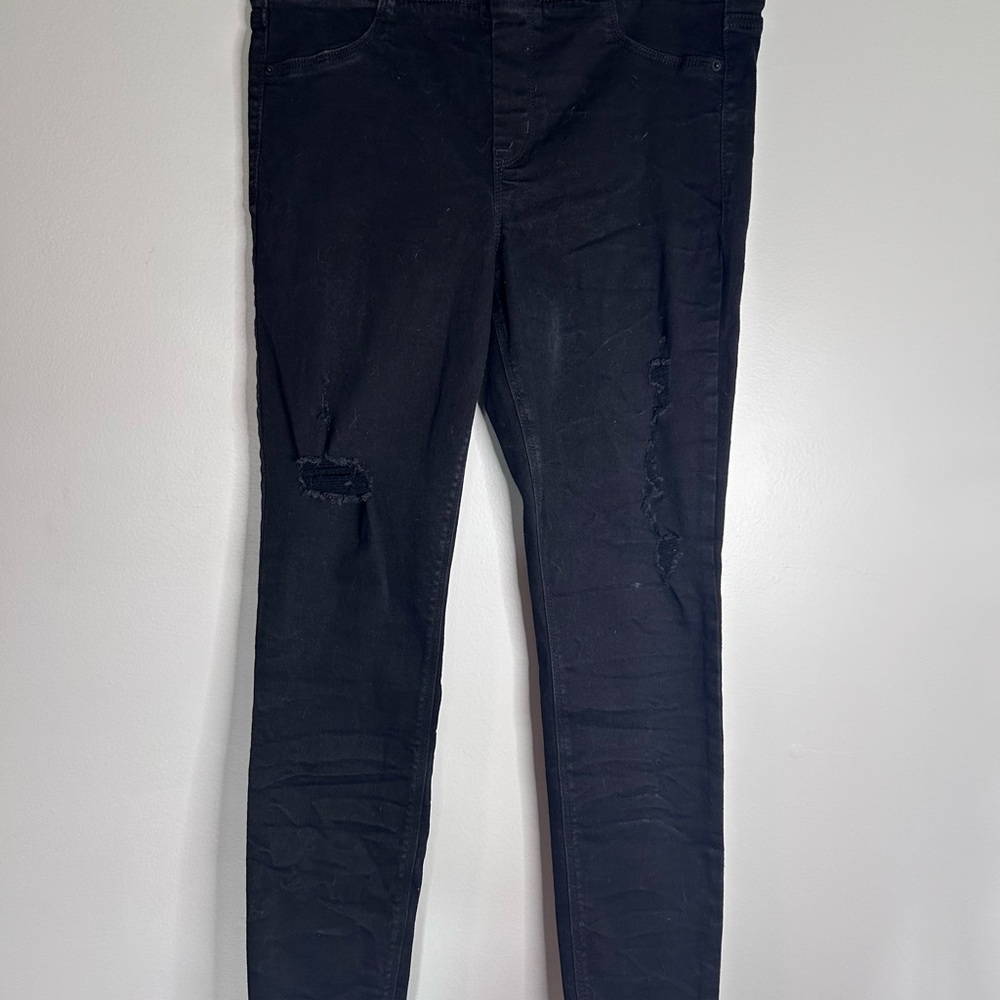 Old Navy Black Rockstar Jegging Distressed Jeans Women Size 10 Elastic Waistband